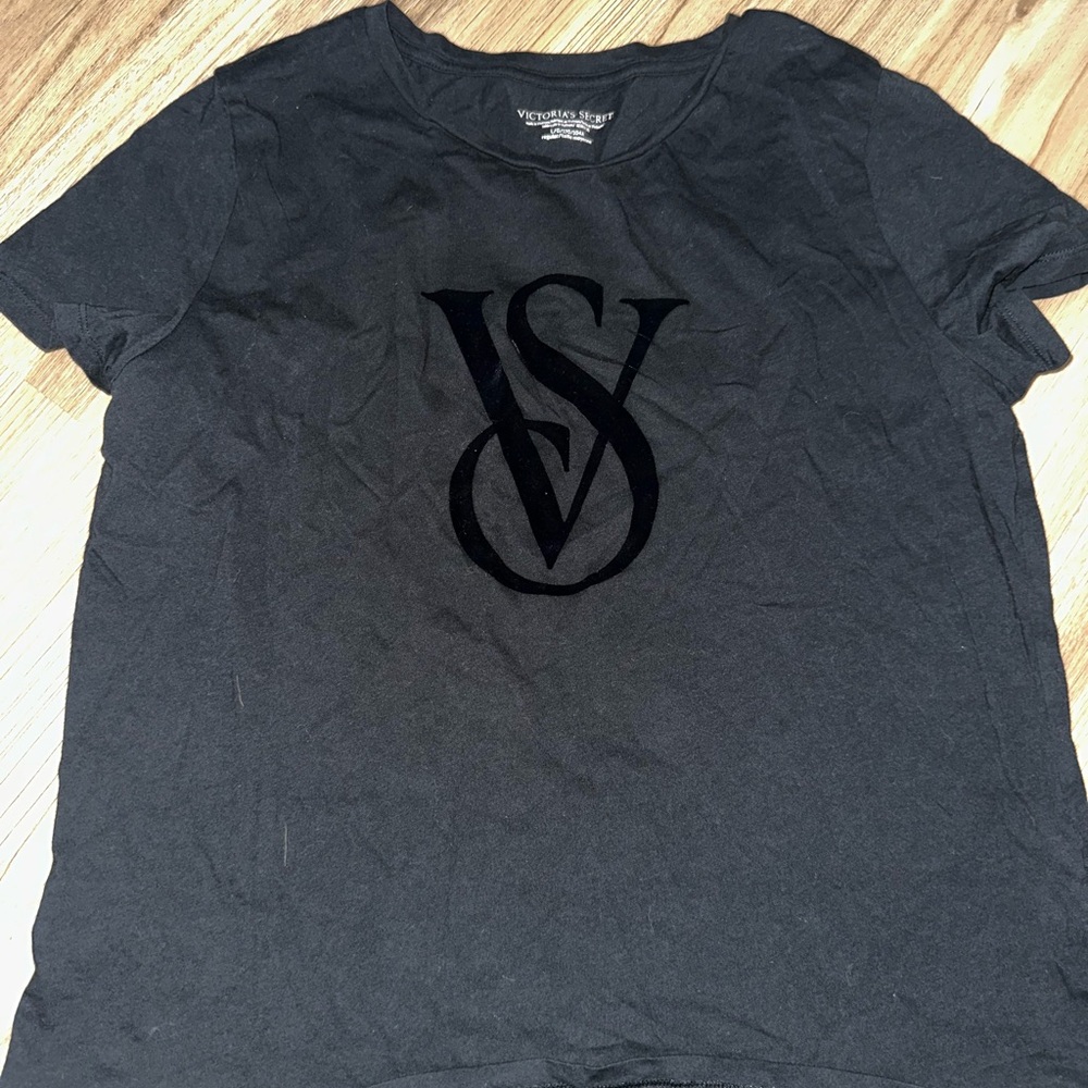 Victoria’s Secret Black Logo T-Shirt Velvet VS Graphic Tee Size L